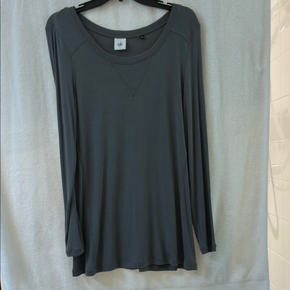CAbi Gray Long Sleeve Relaxed Blouse